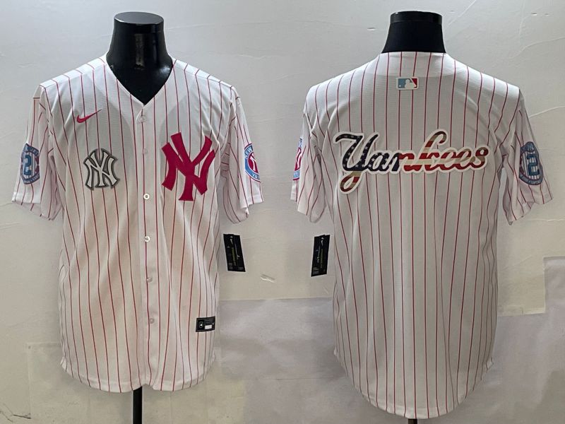 Men New York Yankees Blank White Stripe Jointly Name Nike 2025 MLB Jersey style 10->new york yankees->MLB Jersey